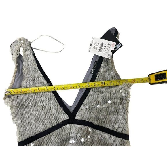 Zara Womens Dress Small S Maxi Sequined Mesh Sleeveless silver 9001/173 NWT - Picture 13 of 16